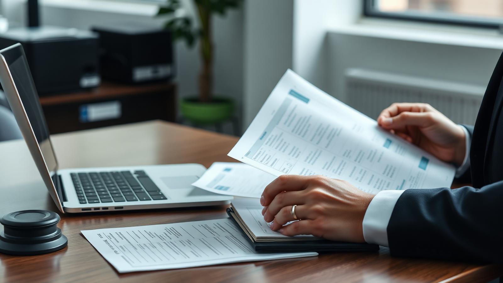 Specialist reviewing financial documentation during a case assessment